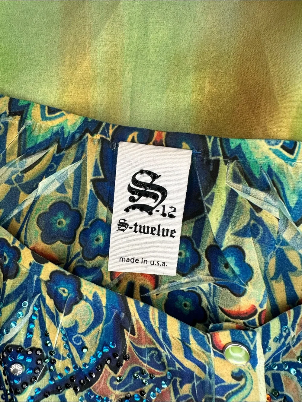 S-Twelve Green and Blue Paisley-Print Button Front Blouse